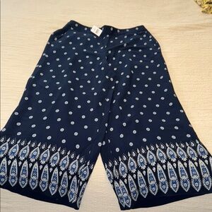 NWT Loft Navy Blue Patterned Wide-Leg Pants size L